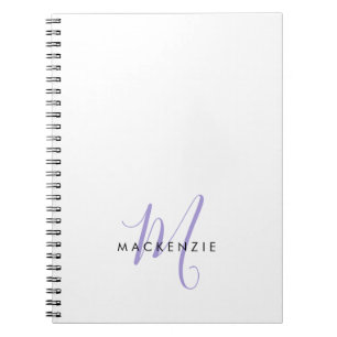 Elegant Modern White Lavender Script Monogram Notebook