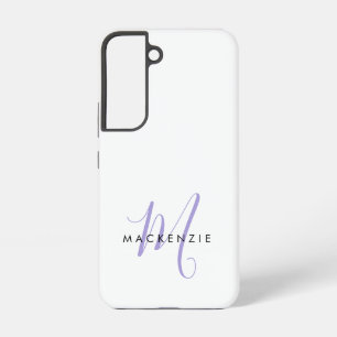Elegant Modern White Lavender Script Monogram Samsung Galaxy Case