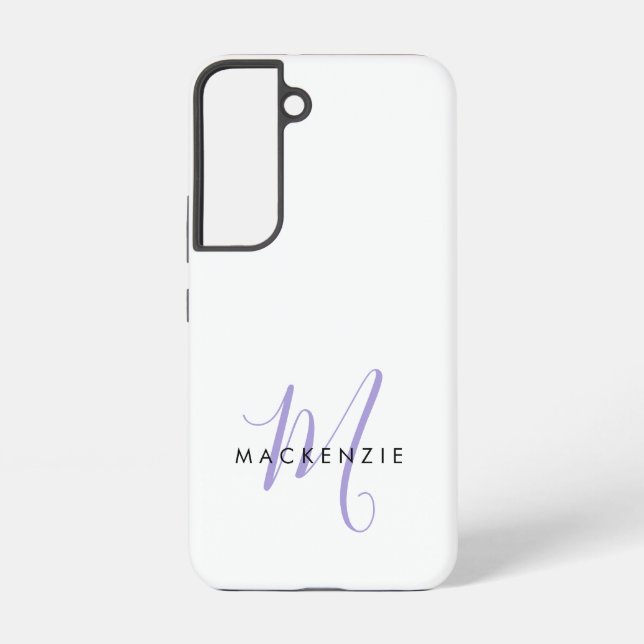 Elegant Modern White Lavender Script Monogram Samsung Galaxy S22 Case (Back)