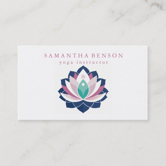 Elegant Modern white Lotus Flower Logo Yoga Business Card (Front)
