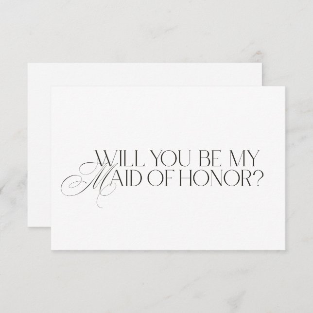 Elegant Modern White Maid of Honor Proposal Card (Front/Back)