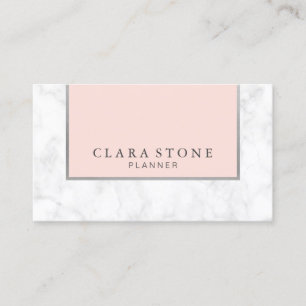 Elegant modern white marble blush pink & silver business card