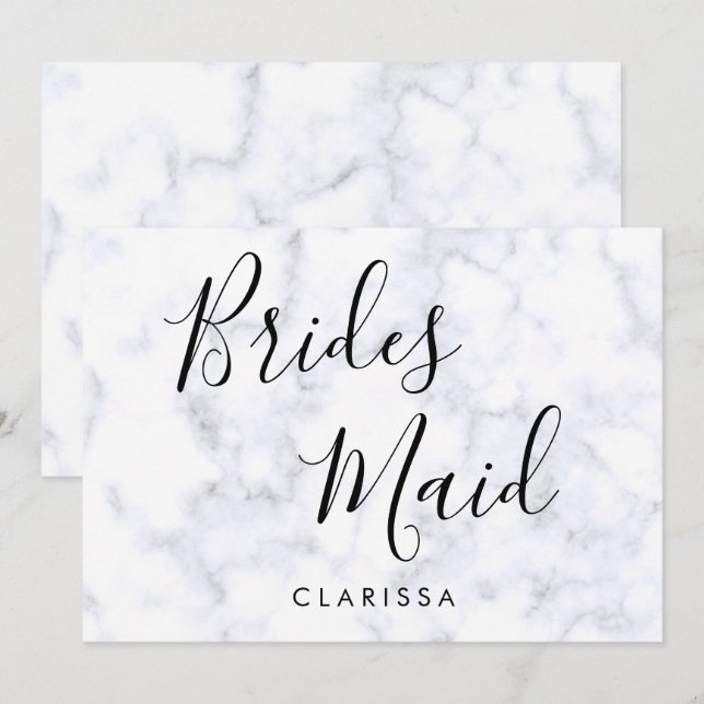 Elegant & modern white marble bridesmaid invitation (Front/Back)