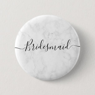 Elegant & modern white marble maid of honour 6 cm round badge