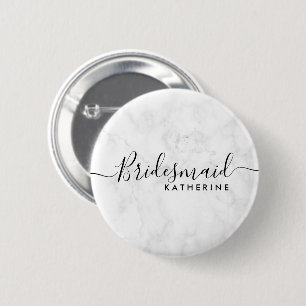 Elegant & modern white marble maid of honour 6 cm round badge