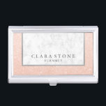 Elegant modern white marble & rose gold glitter business card holder<br><div class="desc">Beautiful combination of white marble,  faux copper rose gold glitter and silver texture.</div>