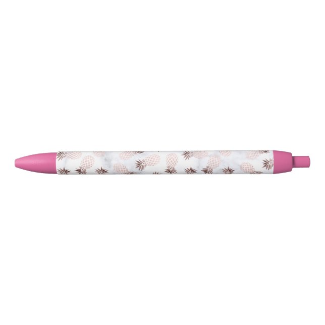 elegant modern white marble rose gold pineapple black ink pen (Front)