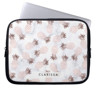 elegant modern white marble rose gold pineapple laptop sleeve