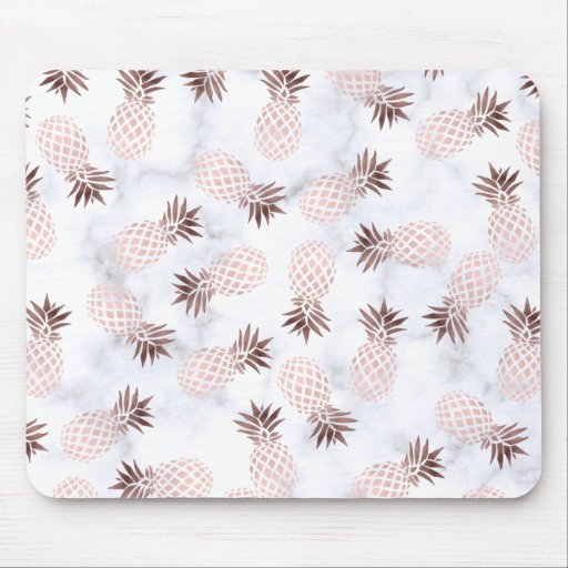 Image of elegant modern white marble rose gold pineapple Mouse Mat