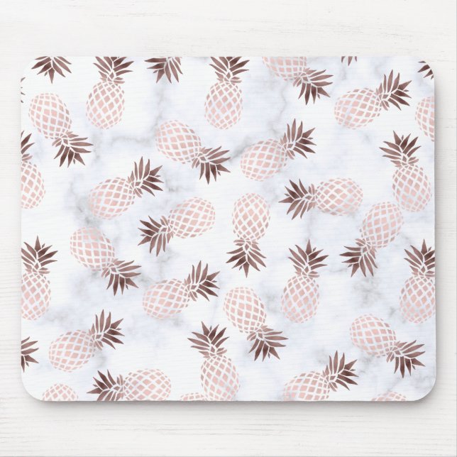 elegant modern white marble rose gold pineapple mouse mat (Front)