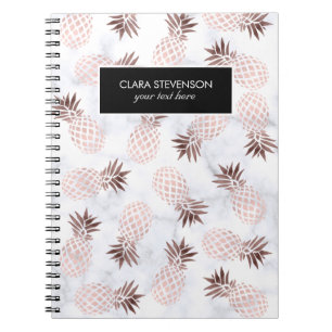 elegant modern white marble rose gold pineapple notebook