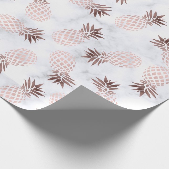 elegant modern white marble rose gold pineapple wrapping paper (Corner)