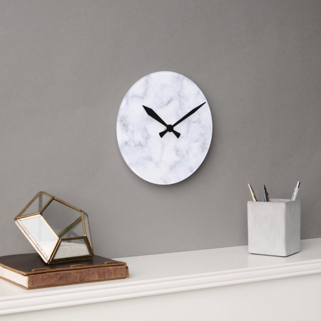 Elegant Modern White Marble Round Clock (Office)