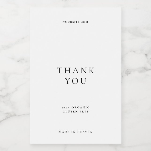 Elegant Modern White Minimalist Thank You  Food Label (Single Label)