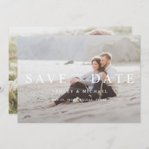 Elegant Modern White Overlay 2 Photo Wedding Save The Date