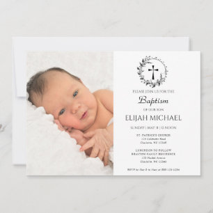 Elegant Modern White Photo Baptism Invitation