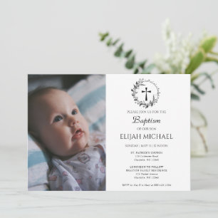 Elegant Modern White Photo Baptism Invitation
