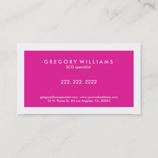 Elegant Modern White & Pink SEO Specialist Business Card (Front)
