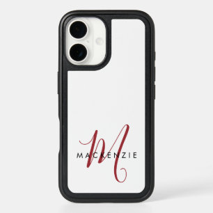 Elegant Modern White Red Script Monogram