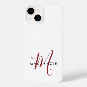 Elegant Modern White Red Script Monogram  Case-Mate iPhone 14 Case