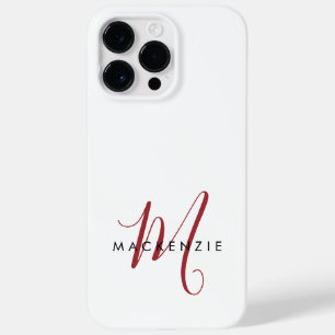 Elegant Modern White Red Script Monogram Case-Mate iPhone 14 Pro Max Case