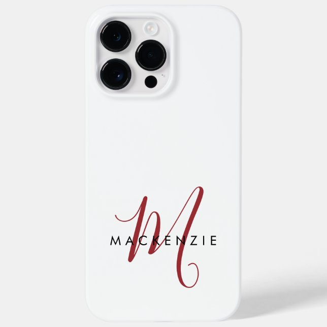 Elegant Modern White Red Script Monogram  Case-Mate iPhone Case (Back)