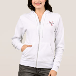 Elegant Modern White Red Script Monogram Hoodie