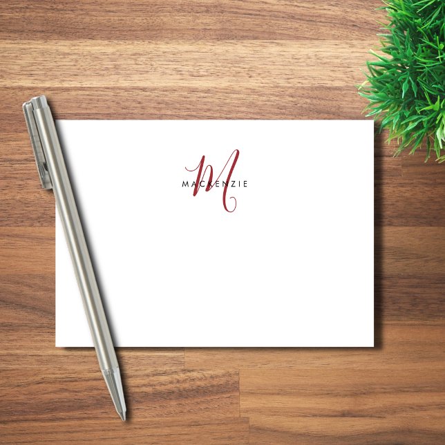 Elegant Modern White Red Script Monogram Post-it Notes (Creator Uploaded)
