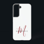 Elegant Modern White Red Script Monogram  Samsung Galaxy Case<br><div class="desc">Elegant Modern White Red Script Monogram Phone Case.  An elegant red script monogram combined with a clean black san-serif font makes for a contemporary look.</div>