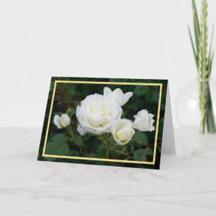Elegant Modern White Roses Flowers Golden Frame Card