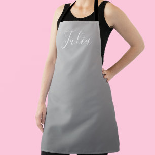Elegant Modern White Script Writing Grey Gradient  Apron