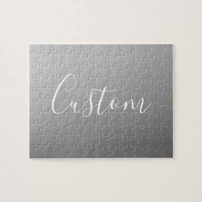 Elegant Modern White Script Writing Grey Gradient  Jigsaw Puzzle (Horizontal)