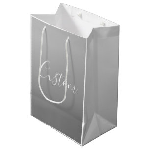 Elegant Modern White Script Writing Grey Gradient Medium Gift Bag