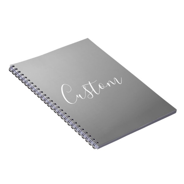 Elegant Modern White Script Writing Grey Gradient  Notebook (Right Side)