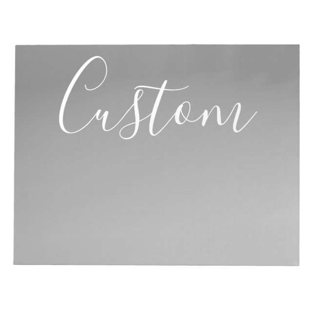 Elegant Modern White Script Writing Grey Gradient  Notepad (Front)