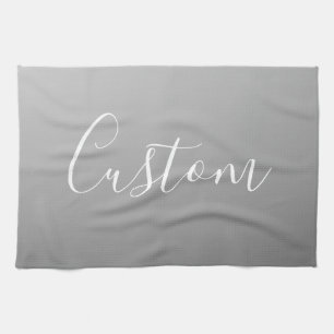 Elegant Modern White Script Writing Grey Gradient  Tea Towel