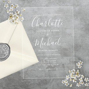 Elegant Modern White Signature Script Wedding Acrylic Invitations