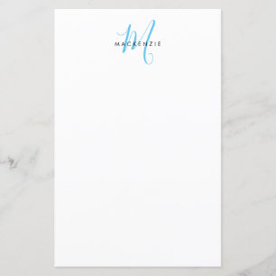 Elegant Modern White Sky Blue Script Monogram