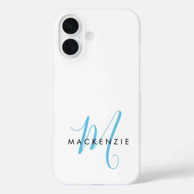 Elegant Modern White Sky Blue Script Monogram Case-Mate iPhone Case (Back)