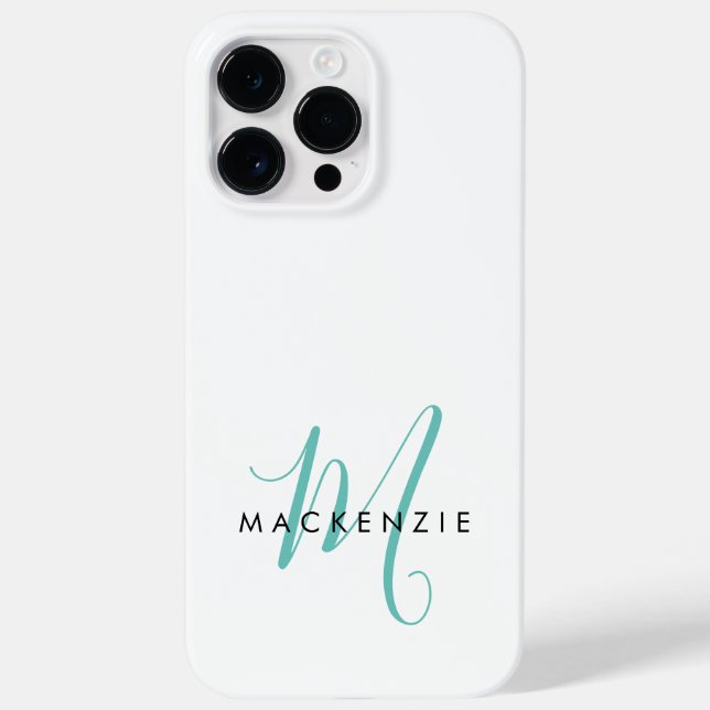 Elegant Modern White Teal Script Monogram Case-Mate iPhone Case (Back)