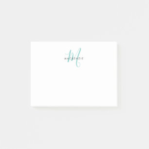 Elegant Modern White Teal Script Monogram Post-it Notes