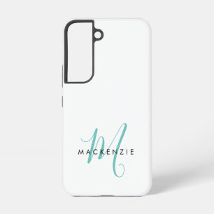 Elegant Modern White Teal Script Monogram Samsung Galaxy Case