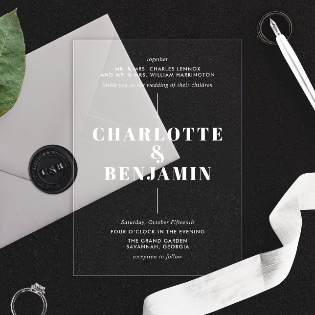 Elegant Modern White Wedding  Acrylic Invitations (Creator Uploaded)