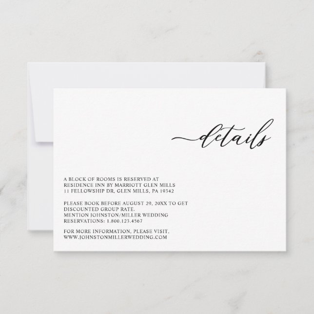 Elegant Modern White Wedding Enclosure Card (Front)