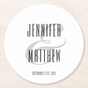 Elegant Modern White Wedding Reception Paper Round Paper Coaster