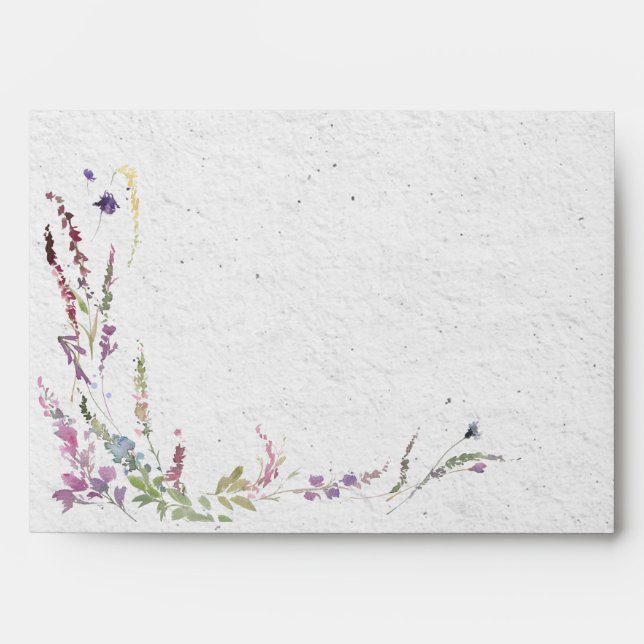 Elegant Modern Wildflower Art Paper Wedding Envelope (Front)