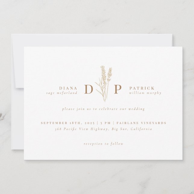 Elegant Modern Wildflower Initial Wedding Invitation (Front)