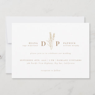 Elegant Modern Wildflower Initial Wedding Invitation