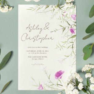 Elegant Modern Wildflower Off-White Wedding Invitation
