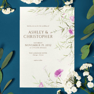 Elegant Modern Wildflower Off-White Wedding Invitation